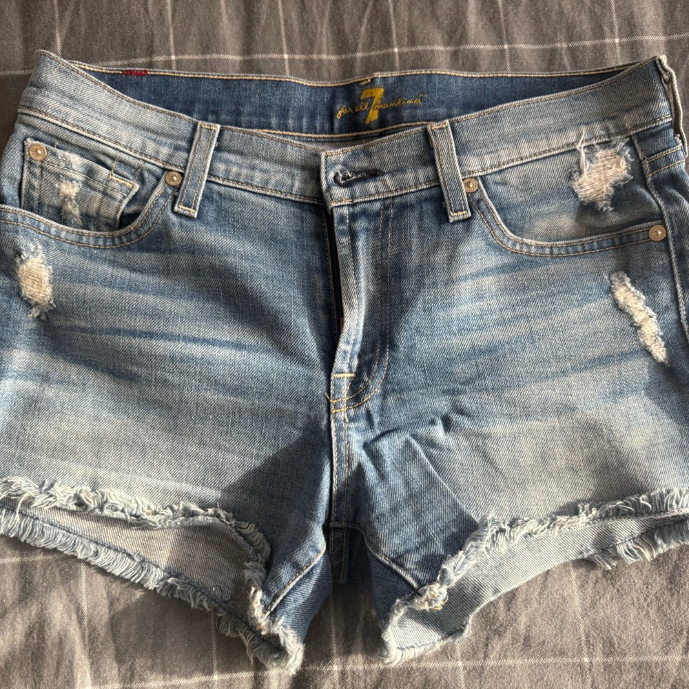 7 For All Mankind Blue Jean Shorts Distressed Cut-Off Style